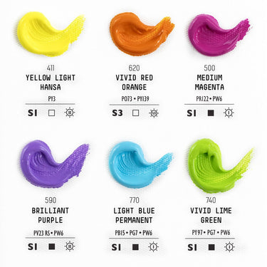 LQX PRO HEAVY BODY ACRYLIC 6X22ML VIBRANTS SET [COLOR CHART]  887452995418