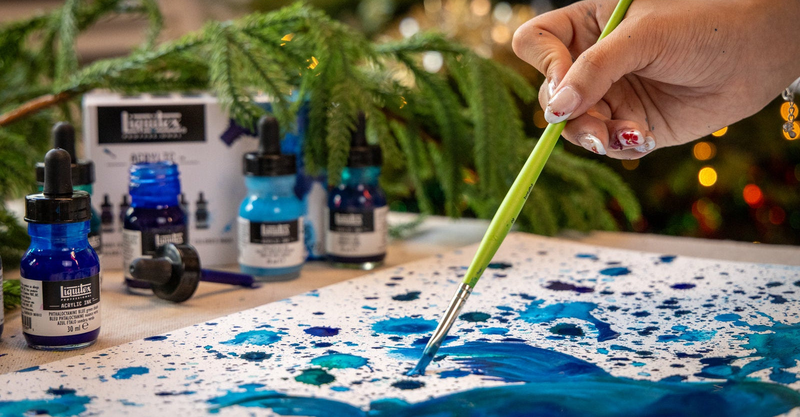 Artist painting in studio