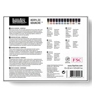 LQX ACRYLIC GOUACHE SET 12X22ML ESSENTIALS [BACK] 887452999935